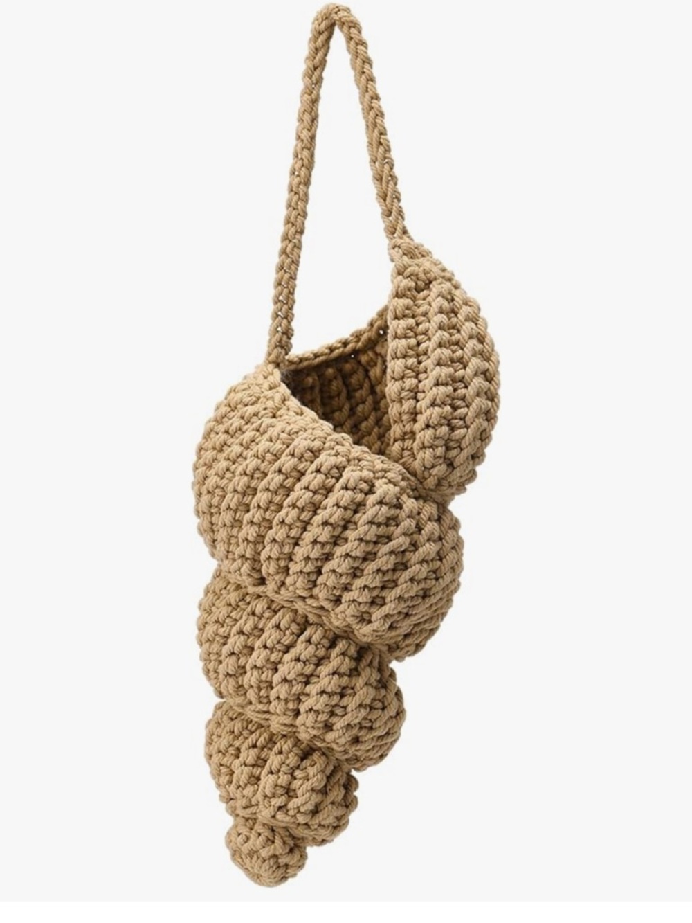 Handmade Crochet Spiral Shoulder Bag in Tan